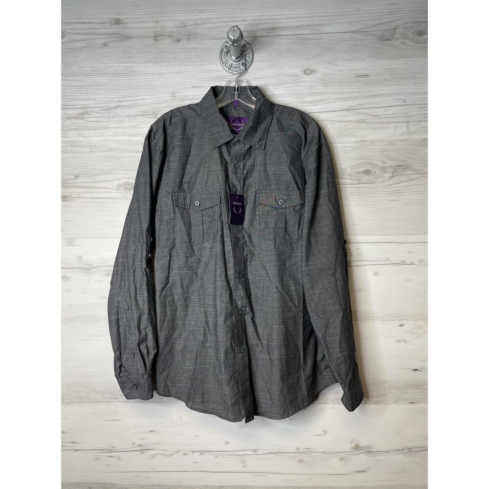 Bruno New York Shirt Mens Large Black White Button Up Long‎ Sleeve Dress Cotton